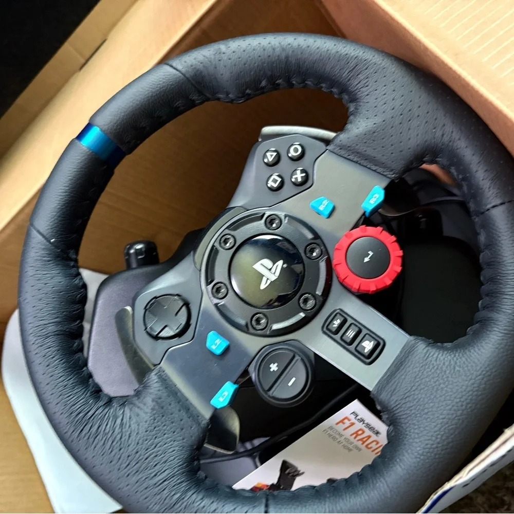 Gaming Steering Wheel with Black and Blue Accents